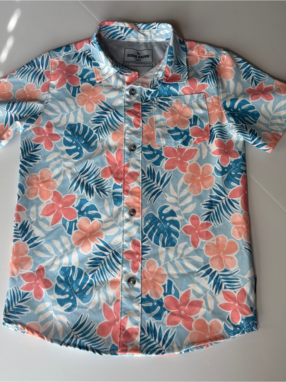 Eddie Bauer Kids Tropical Floral Button Up Shirt 7 Hawaiian Beach Vacation